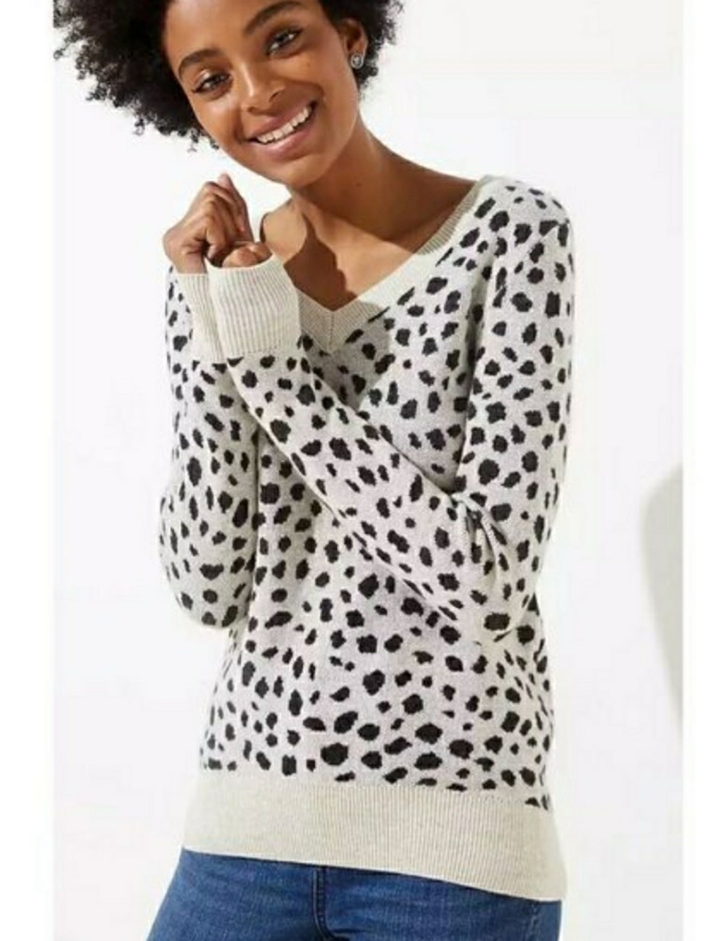 LOFT Leopard Print Cheetah Animal Print V Neck Sweater Medium Wool Blend